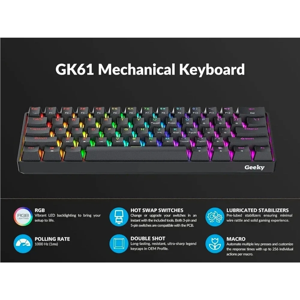 Geeky GK61 Mechanical Gaming Keyboard | Brand New & Tested